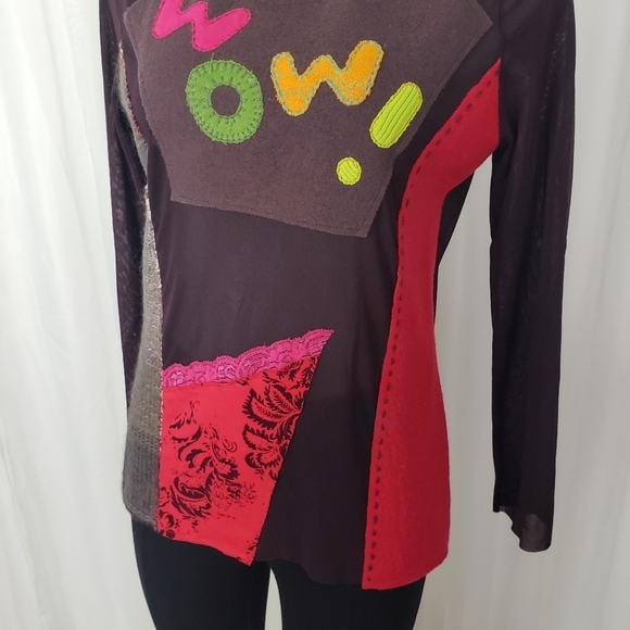 Aldo Martins mixed media patchwork WOW sheer mesh top size 12 - Picture 3 of 8